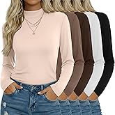 Oakgarden 5 Pack Women's Mock Turtleneck Tops Long Sleeve Multipack Base Layer Slim Fit Casual Bulk Undershirts Thermal Tees