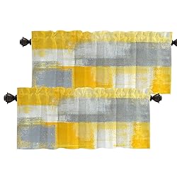 Batmerry Grey Abstract Art Valance Curtains, Yellow