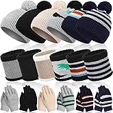 18 Pcs Kids Hat Winter Scarf Gloves Set Boy Girl Knit Beanie Fleece Neck Valentine Gift for Toddler Aged 4-10