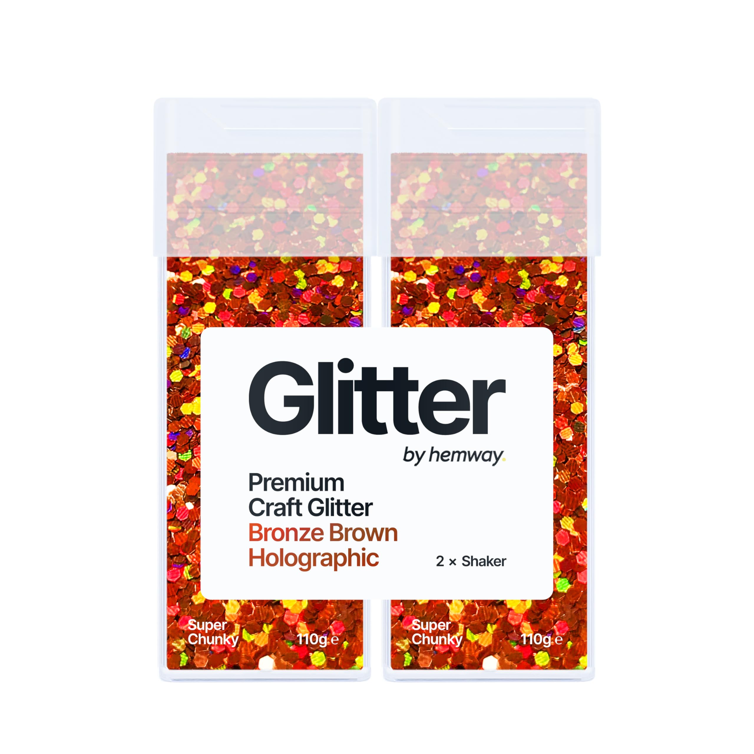 Hemway Glitter Shaker Bronze Brown Holographic 110g x2 Pack Super Chunky, Craft Glitter Shakers for Resin & Epoxy Crafts, Christmas Art Supplies, Nail, Body, Face, Festival, Crafting, Slime, Sparkle