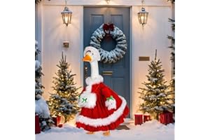 Suzile Christmas Mrs. Claus Goose Outfit Dresses Clothes for 23" High Cement or Plastic Porch Goose Costume for Yard Lawn Outdoor Garden Patio Statue Xmas Santa Holiday Decor