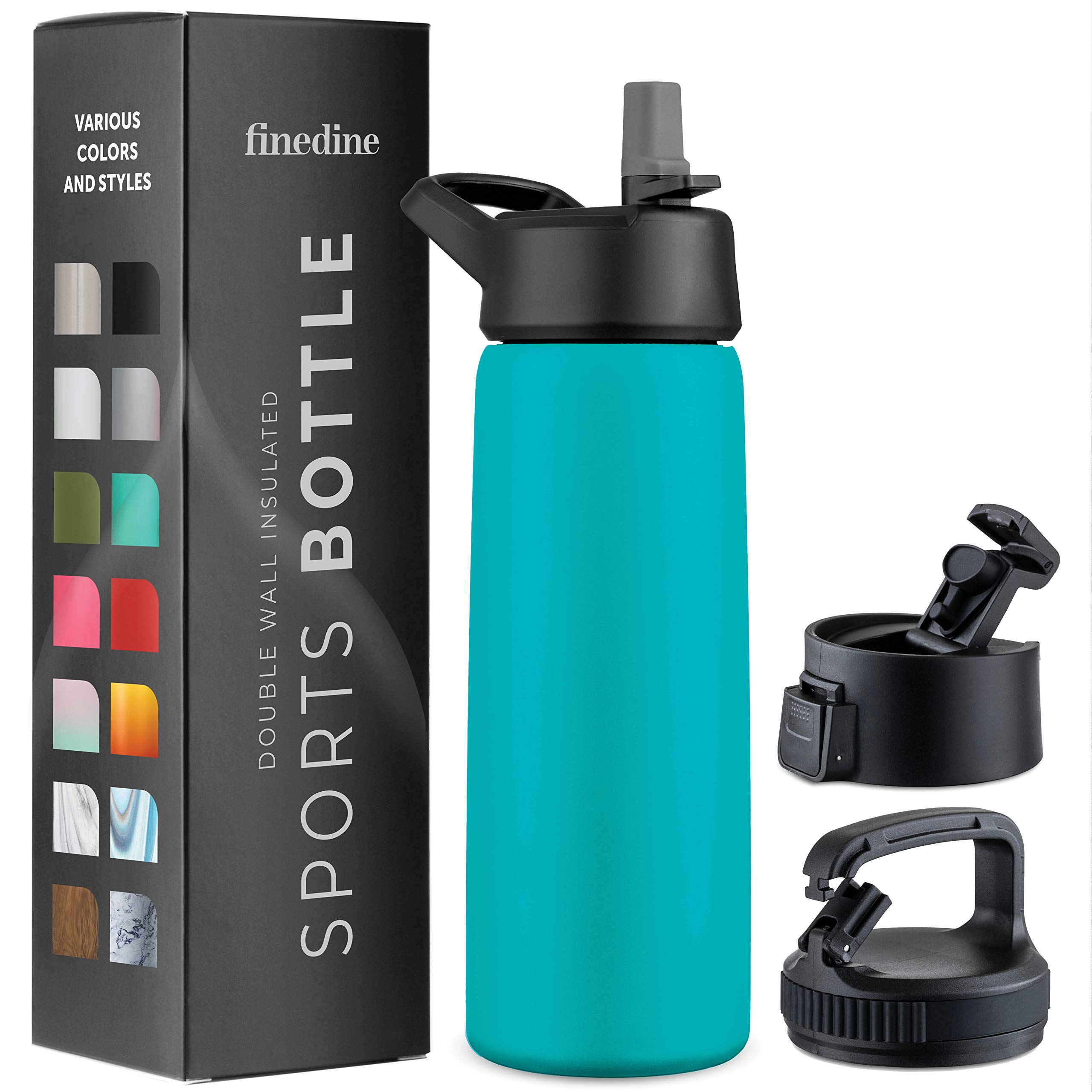 Triple Insulated Stainless Steel Water Bottle with Straw Lid - Flip Top Lid - Wide Mouth Cap (750 ML) Insulated Water Bottles, Keeps Hot and Cold - Great for Hiking & Biking (Cheery Turquoise)