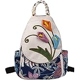 HUANGGUOSHU Bohemian Knit Backpack - Handcrafted, Multi-Pocket, Secure Zipper Pockets Pocket - Ideal Gift for Girls, Moms, and Students - Travel Essential for Fashionable Women-Flower Backpack