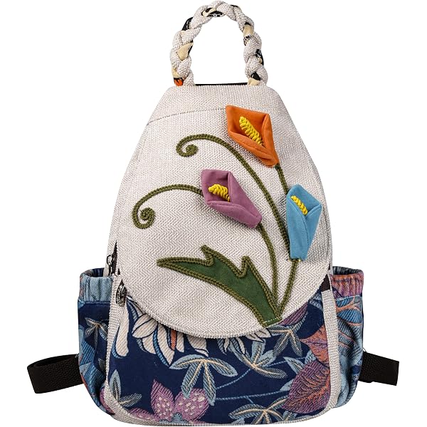 HUANGGUOSHU Boho Canvas Backpack For Women - Adjustable Strap, Vintage Travel & Daypack