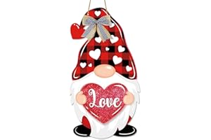 SIONOIUR Valentines Day Gnome Decor Hanging Sign for Front Door, Sweet Gnome Welcome Wooden Sign, Valentines Door Hanger Red Heart Wall Sign, Large Love Gnome for Home Window Yard Decorations