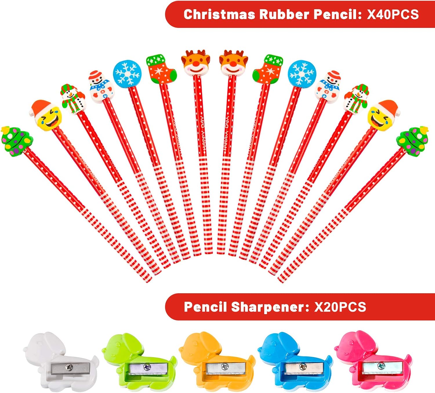 Whaline Christmas Stationery Collection 140 Set 40 Christmas Pencils with Eraser, 20 Christmas Stampers - Image 3
