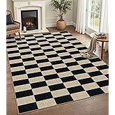Rugalia Washable Checkered 5x7 Area Rug, Modern Black and Beige Rugs for Living Room Soft Non-Slip Geometric Bedroom Rug, Low Pile Farmhouse Indoor Carpet for Nursery Playroom Dining Room