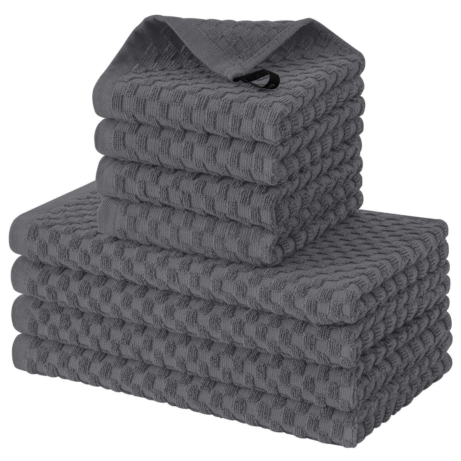 Photo 1 of Fintale 100% Cotton Kitchen Towels and Dishcloths Set, 12 x 12 & 15 x 25 Inches, Set of 8 Bulk Super Soft and Absorbent Terry Cloth Dish Towels, Quick Drying Hand Towels with Hanging Loop, Dark Grey