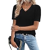 Zeagoo Womens Short Sleeve Sweaters 2026 Summer Lightweight V Neck Pullover Tops Dressy Business Casual Blouses Clothes