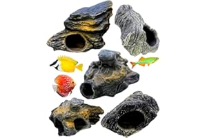 CORISRX BEST OF YOUR LIFESTYLE DR. Moss Cichlid Stone 5 pc Luxury Set - Ceramic Rock Cave Aquarium Decorations - Fish Tank Decor