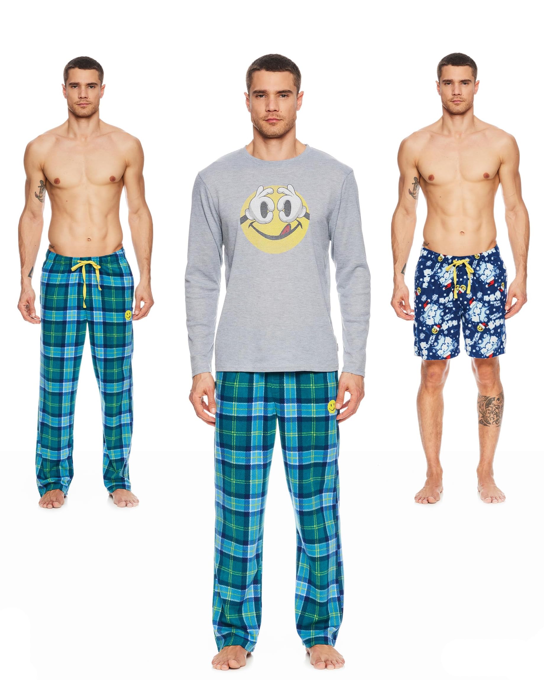 JOE BOXER Men\'s Moisture-Wicking 3-Pack Sleepwear Set: Pajama Pants, Elastic Banded Sleep Shorts, Long-Sleeve Crew Tee (Estate Blue, Large)