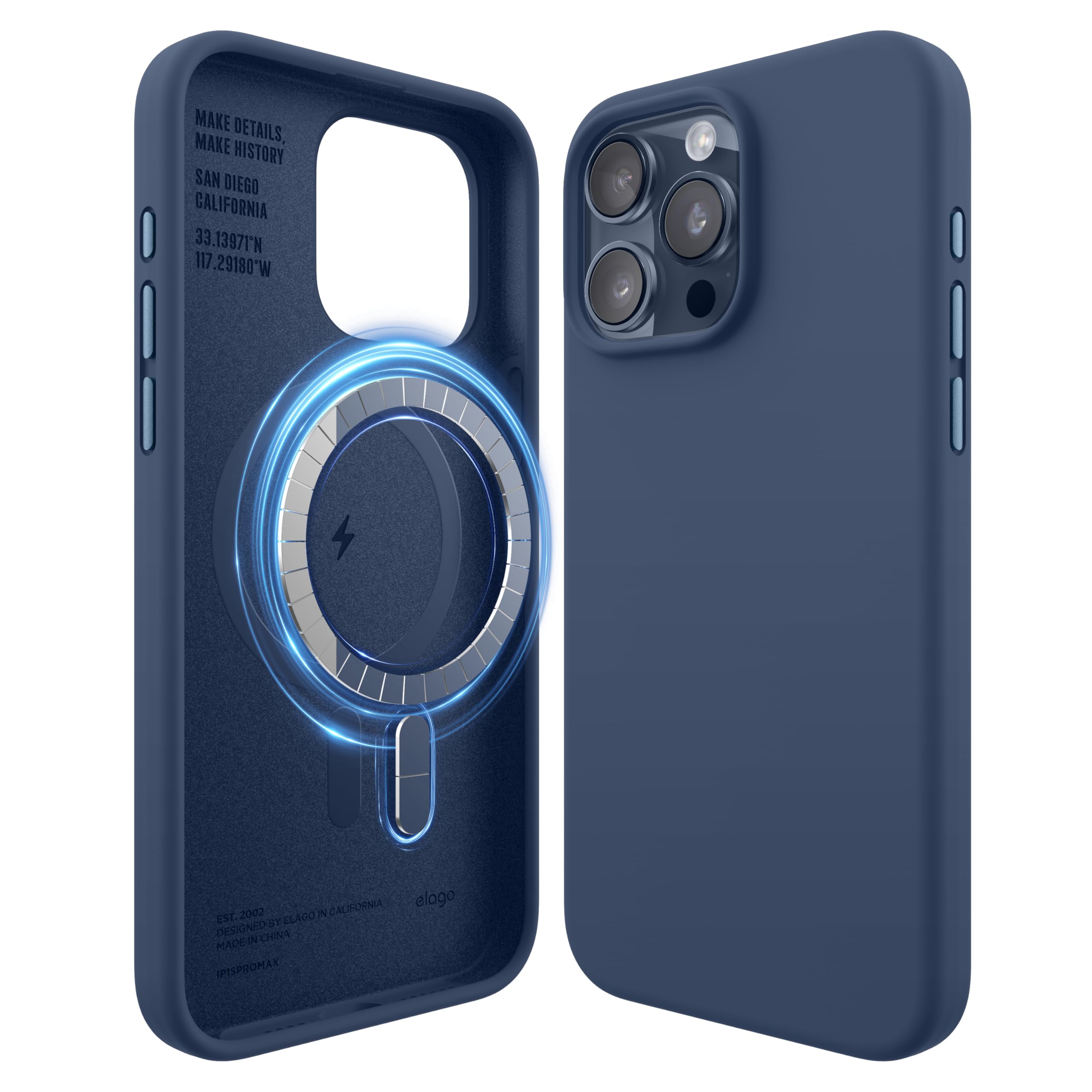 elago Magnetic Silicone Case Compatible with iPhone 15 Pro Max Case, Compatible with MagSafe All Accessories, Built-in Magnets, Premium Silicone, Full Body Protection [5 Layer Structure] (Jean Indigo) — image 1