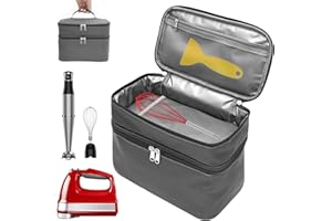 Hand Mixer Carrying Bag for Kitchen Aid, 11.2x6.3x8.2 Inch Dual Layer Large Capacity Blender Attachment Storage Case with Han