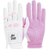 Amy Sport Golf Gloves Women Left Hand Right All Weather Rain Grip Value 2 Pack, Ladies Soft Pink Glove Lh Rh Both Hand Fit Size Small Medium Large XL