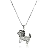 Amazon Essentials Sterling Silver White and Black Diamond Puppy Dog Pendant Necklace (0.5 cttw), 18