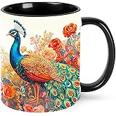 Peacock Coffee Mug for Women Ceramic Tea Cup with Handle 11oz Funny Novelty Mugs Porcelain Mug Present for Office Home