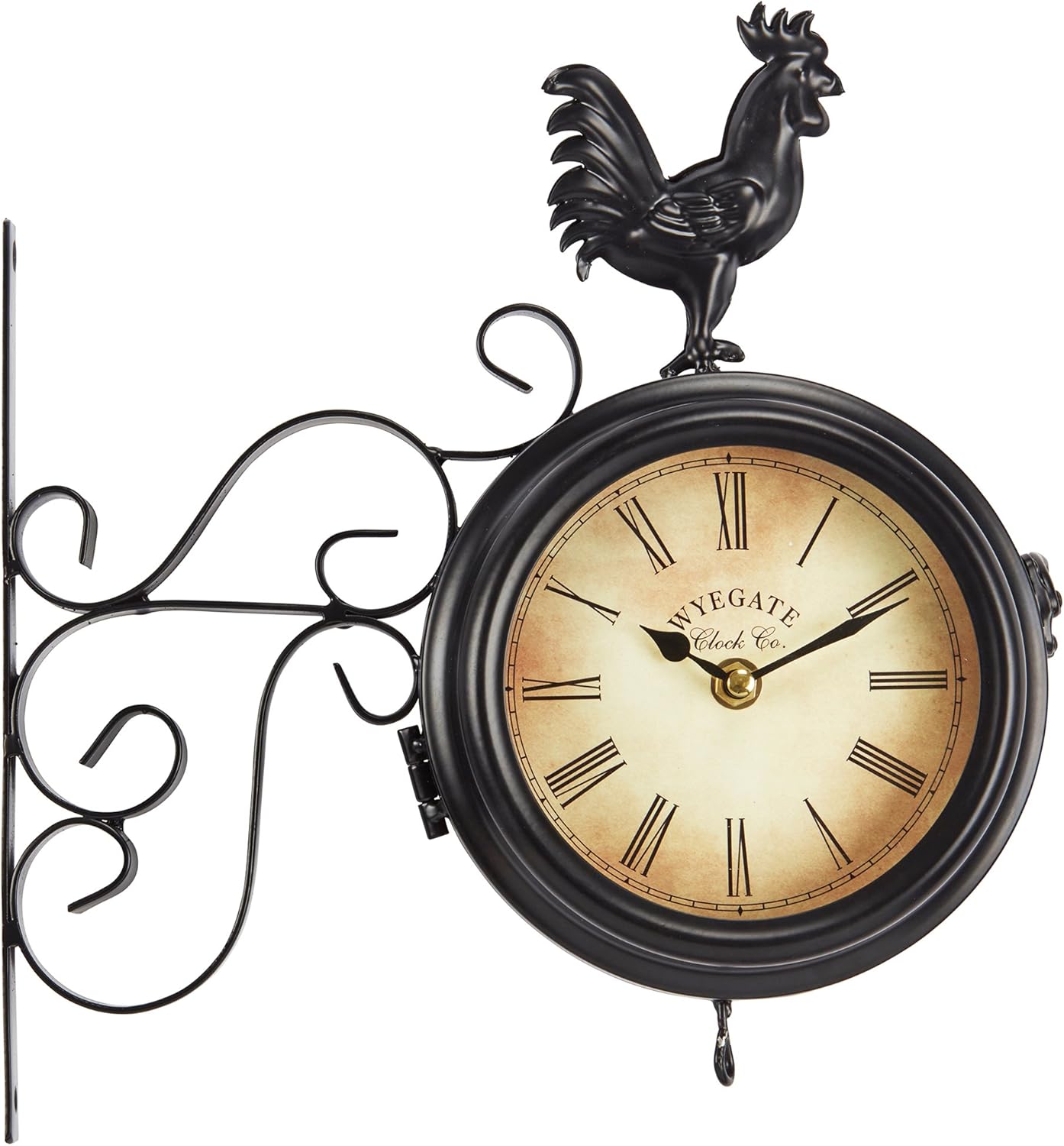 Wyegate Garden Wall Mounted Clock Outdoor Dual Sided 2 in 1 Thermometer Weather Station (Rooster