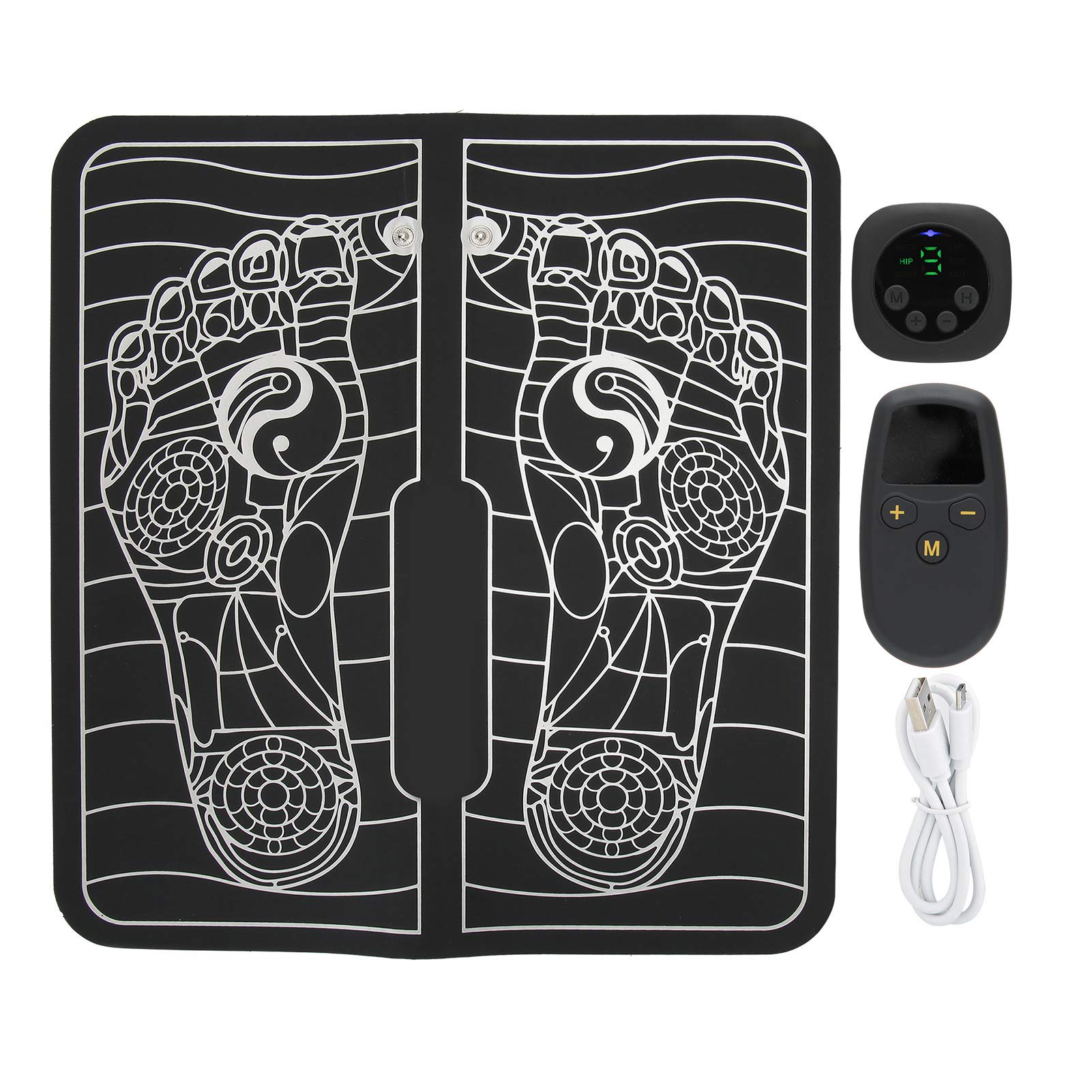 Haowecib Ems Foot Massager Pad, Portable Usb 6 Modes 9 Intensity Machine with Remote Control Leg Deep Kneading Promote Blood Flow Circulation Relieves Legs Fatigue Spa, Black