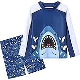 Ewbob Boys 2 Pieces Rash Guard Sun Protection Long Sleeve Kid Swimsuits Quick Dry Swim Shirt Trunks for Boys 3-12 Years