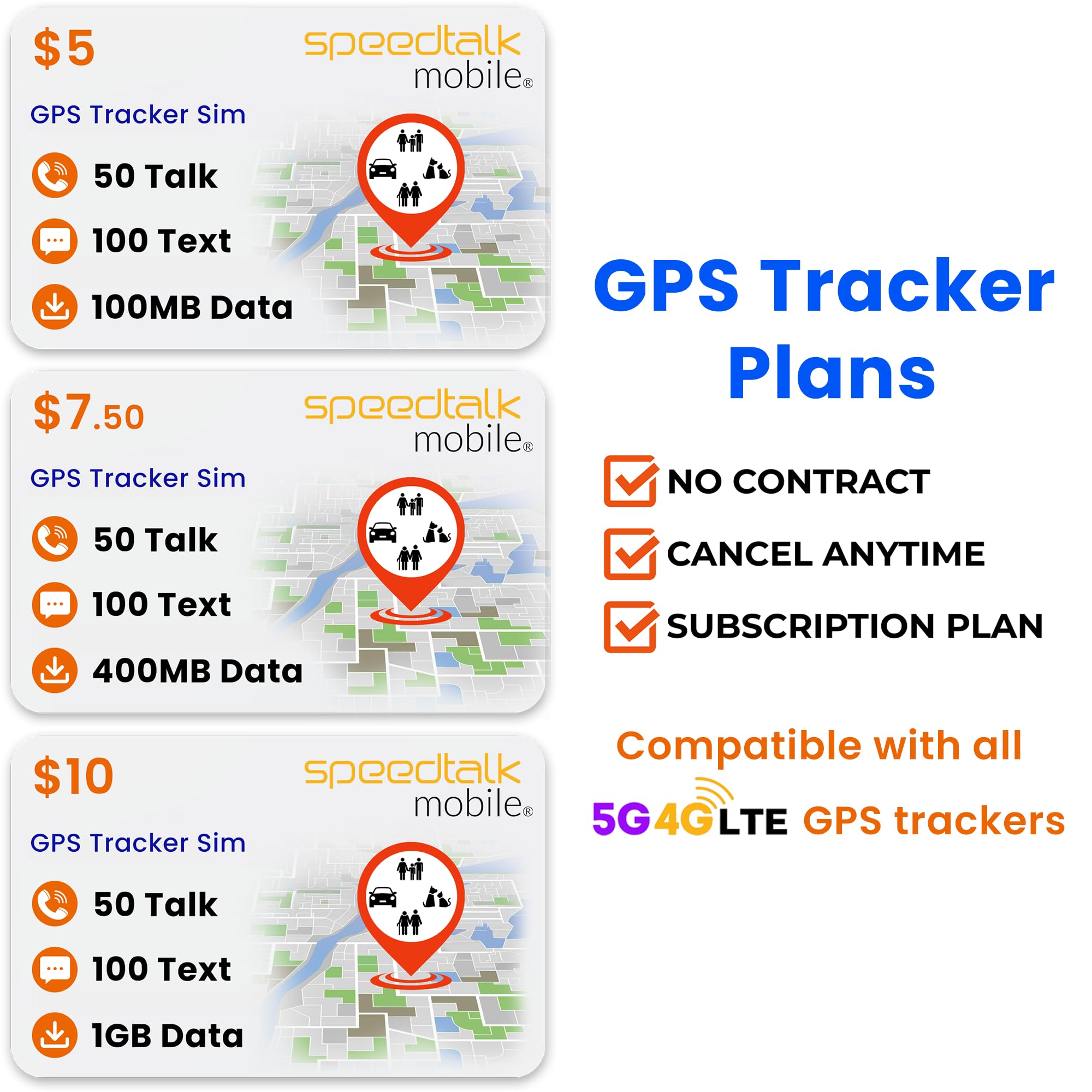 SpeedTalk Mobile SIM Card Starter Kit, Smartphone Cell Phone, GPS Tracker and IoT, Plan Starting at $5 Prepaid, Data, Talk and Text, High Speed 5G 4G LTE, Android iOS, USA, 3 in 1 SIM Kit