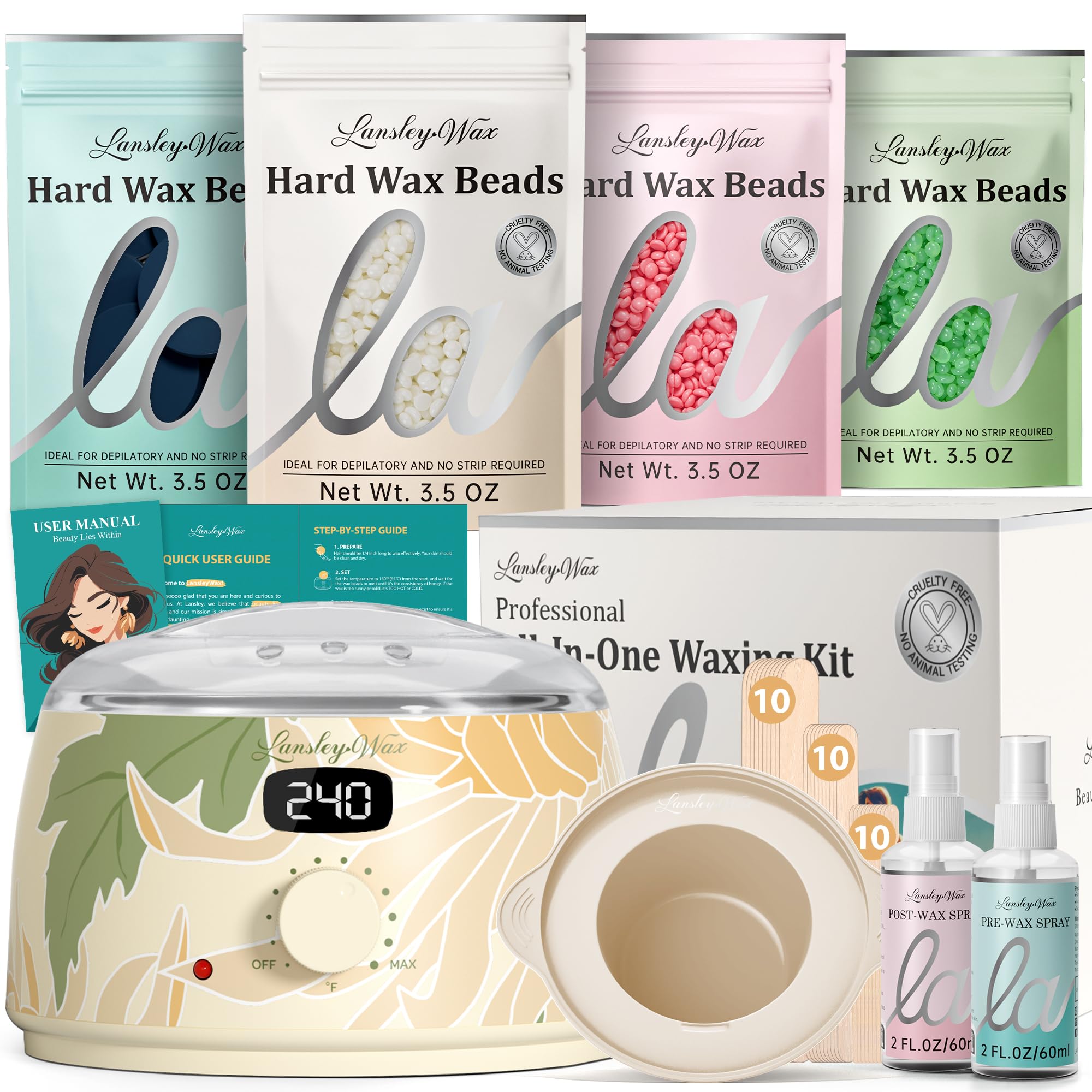 LANSLEYWAX Digital Waxing Kit for Women Men - YOLO Flora Waxing Machine with 39 Accessories - Hard Wax Kit for Arm Leg Brazilian Bikini Face Sensitive Skin, Wax Warmer Hair Removal for Home/Salon Use Image