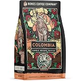 Bones Coffee Company Colombia Single-Origin Coffee, Almonds, Dried Fruit, Vanilla Notes, Flavored Ground Coffee, Medium Roast Low Acid Arabica Beans for Coffee Maker, 12 oz Ground