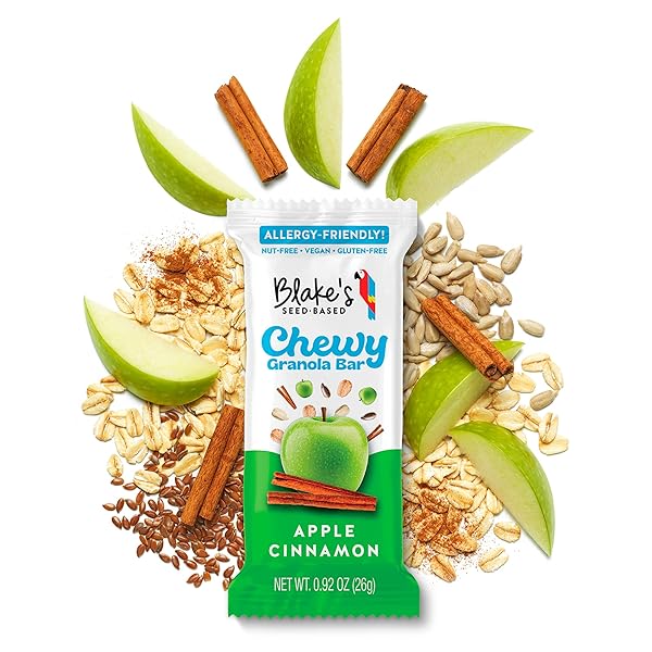 BLAKE’S SEED BASED CHEWY GRANOLA BARS — APPLE CINNAMON (5 COUNT), VEGAN, GLUTEN FREE, NUT FREE & DAIRY FREE, HEALTHY SNACKS FOR KIDS OR ADULTS, SCHOOL SAFE, LOW CALORIE SOY FREE SNACK