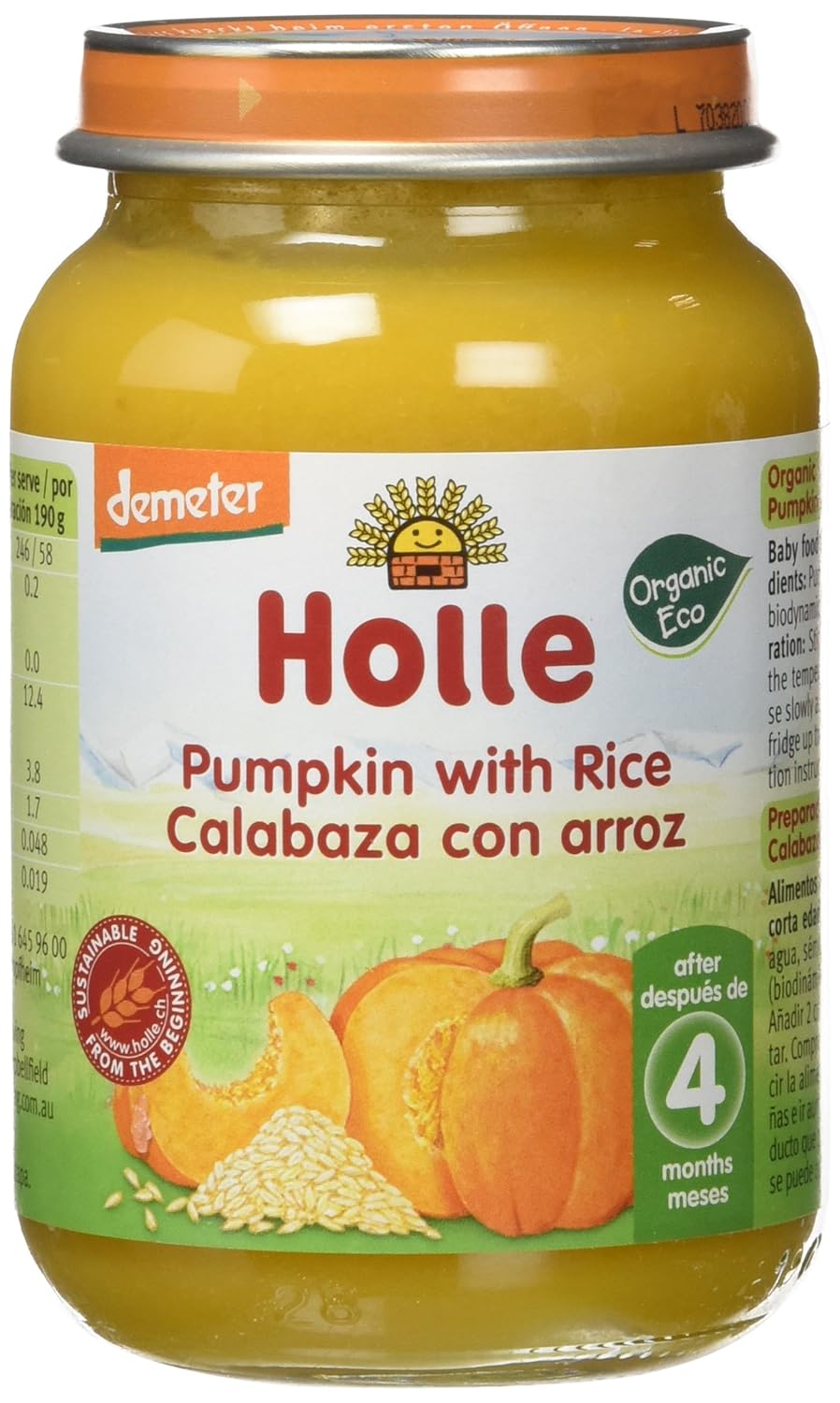Holle Potito de Calabaza con Arroz (+4 meses) - Paquete de 6 x 190 ...