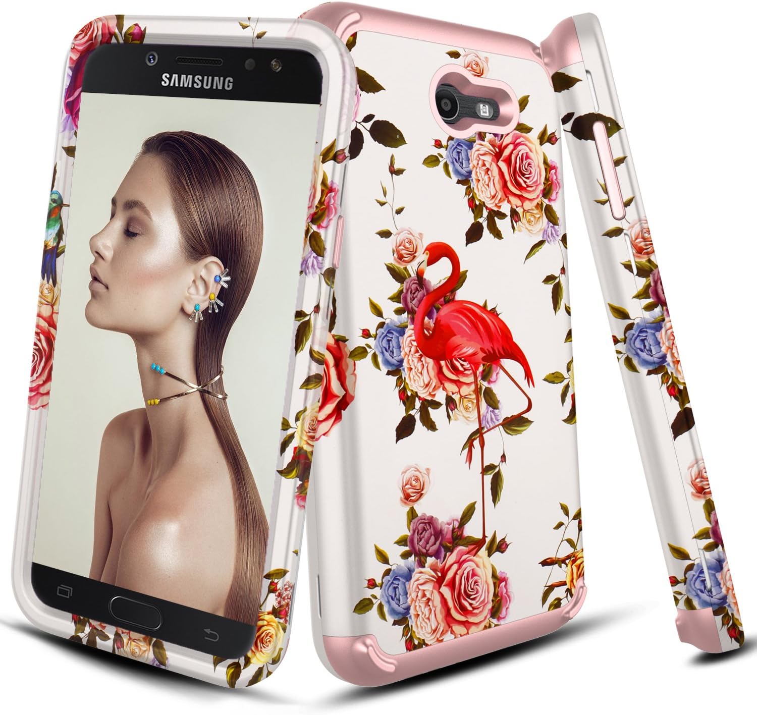 DONWELL Galaxy J7 2017 Case Hybrid Three Layer Shockproof Protective Armor Phone Cover for Samsung Galaxy J7 Sky Pro / J7 Perx/SM-J727V / SM-J727P / SM-J730F (Birds Pattern)