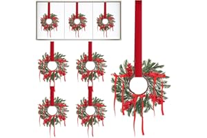 Lyrow 8 Pcs 8" Mini Christmas Kitchen Cabinet Wreaths with Ribbon Bow Artificial Leaves Berries Hanging Wreaths for Christmas Home Front Door Window Decorations(Sweet Style)