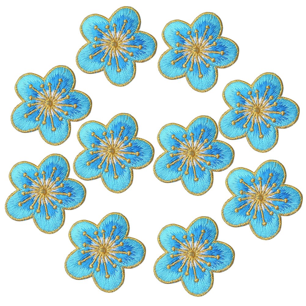 XUNHUI Patch Blue Small Flower Embroidered Patches Iron on Clothing Sticker for Clothes Badge Patch Embroidered Appliques DIY 10 Pieces