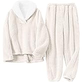 Springrain Fluffy Pajamas Set for Women Warm Fleece Pjs Set Pullover Pants Fuzzy Lounge Set