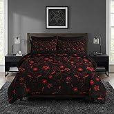 Nesker 7 Pcs Comforter Set Queen Size, Baphomet Satanic Pentagram Bedding Set for Kids and Adults, Vintage Halloween Black Sheets Bed Sheet Sets with Fitted Sheet 2 Pillowcases & 2 Shams