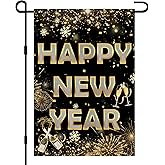 Happy New Year Garden Flags 12x18 Double Sided Burlap, Winter Welcome New Year's Holiday Sign Small Flag Yard Outdoor Decor DF622