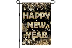 DECORHUA Happy New Year Garden Flags 12x18 Double Sided Burlap, Winter Welcome New Year's Holiday Sign Small Flag Yard Outdoor Decor DF622