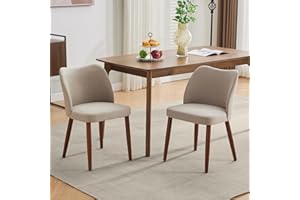 IDEALHOUSE Set of 2 Upholstered Dining Chairs - Fabric Chair with Curved Back & Wooden Legs, Comfortable Seat, Easy to Assemb