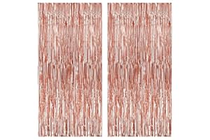 KatchOn, Rose Gold Fringe Curtain - XtraLarge 3.2x8 Feet, Pack of 2 | Rose Gold Backdrop for Bachelorette Party Decor, Graduation Decorations 2025 | Fringe Backdrop for Rosegold Birthday Decorations