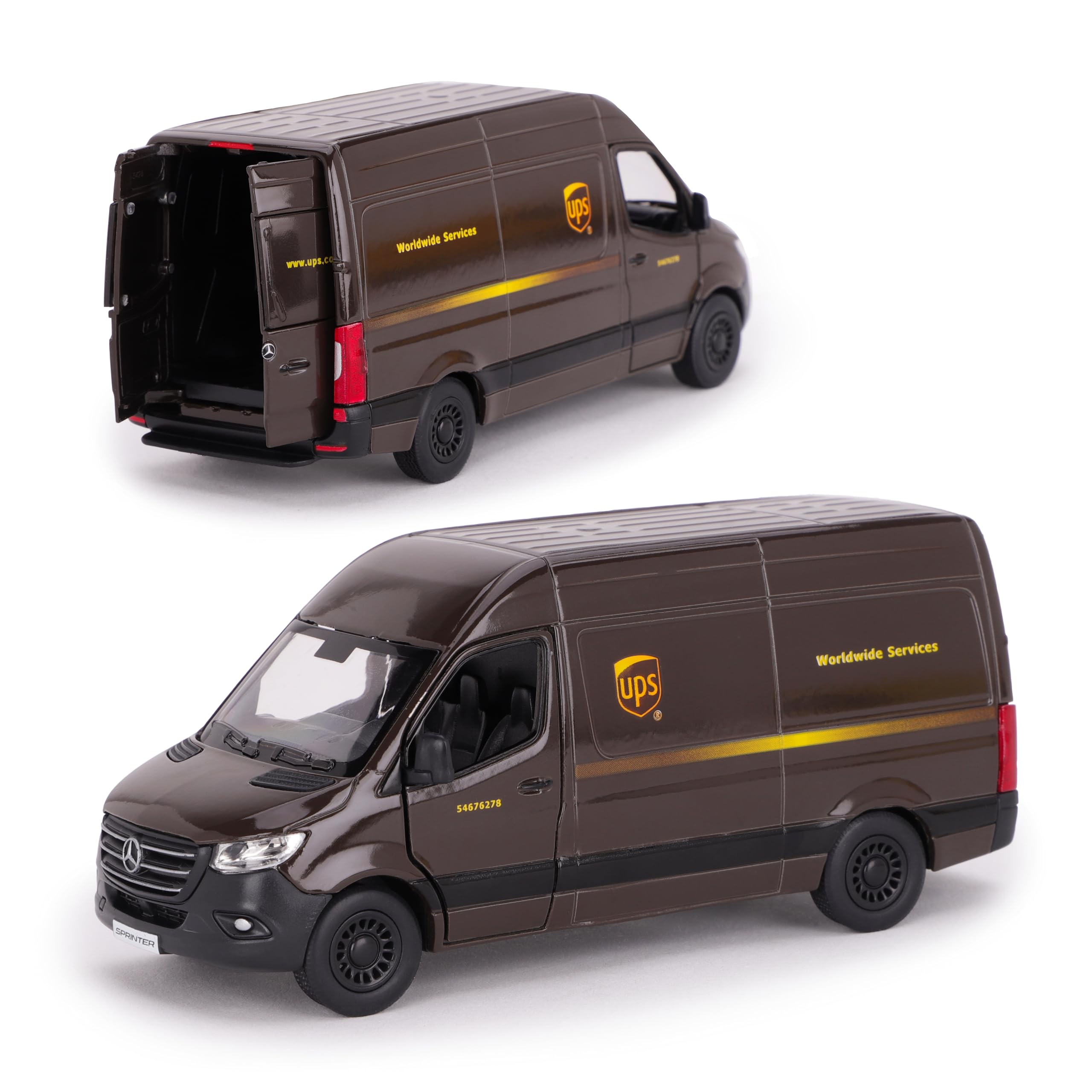 Toyland® 12cm (5") Pull Back & Go Die Cast UPS Van With Open & Close Doors - 1:48 Scale Model - Toy Vehicles