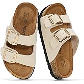 Project Cloud 100% Genuine Leather Kids Sandals - Non Slip and Lightweight Beach Sandals for Girls with Memory Foam Insole & Cork Footbed Slides for Kids - Boys & Girls Footwear (Little Santorini)