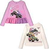 Monster Jam Girls 2 Pack Peplum Long Sleeve T-Shirts Toddler to Big Kid Grave Digger El Toro Loco Sparkle Smash