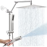 All Metal 12 Inch Rain Shower Head with Handheld Spray Combo, High Pressure Waterfall Rainfall Square Shower Heads with 16" Adjustable Extension Arm, Dual Showerhead with 3-Way Diverter,Brushed Nickel