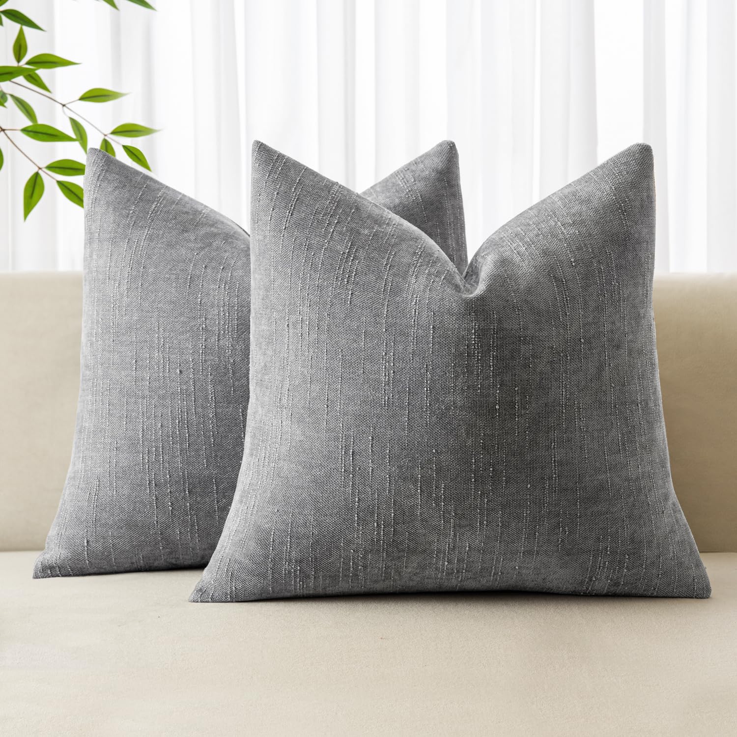 Photo 1 of MIULEE Pack of 2 Decorative Throw Pillow Covers Soft Chenille Throw Pillows Solid Textured Cushion Covers for Couch Sofa Bedroom Living Room 20x20 Inch, Light Grey