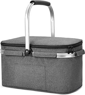 ALLCAMP Groß Faltbar Isoliert Kühltasche - Einkaufskorb Thermo Mit Deckel, Abnehmbarer Picknickkorb 2 Personen, Aluminiumrahmen Kühlkorb, Verdicken Thermokorb - Mit 2 Kühlakkus