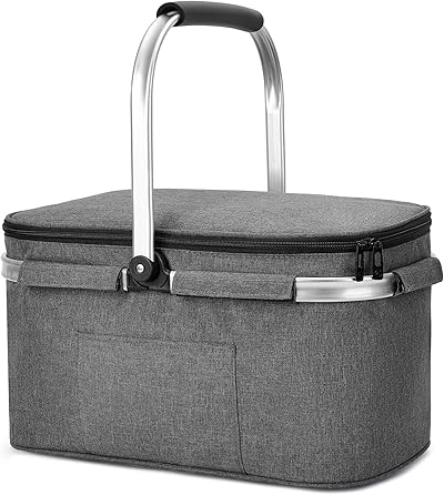 ALLCAMP Groß Faltbar Isoliert Kühltasche - Einkaufskorb Thermo Mit Deckel, Abnehmbarer Picknickkorb 2 Personen, Aluminiumrahmen Kühlkorb, Verdicken Thermokorb - Mit 2 Kühlakkus