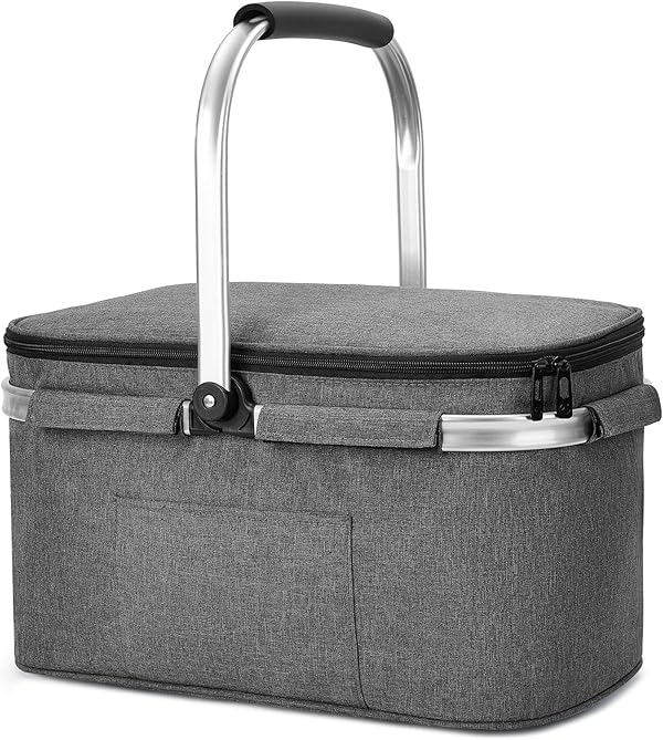 ALLCAMP Groß Faltbar Isoliert Kühltasche - Einkaufskorb Thermo Mit Deckel, Abnehmbarer Picknickkorb 2 Personen, Aluminiumrahmen Kühlkorb, Verdicken Thermokorb - Mit 2 Kühlakkus