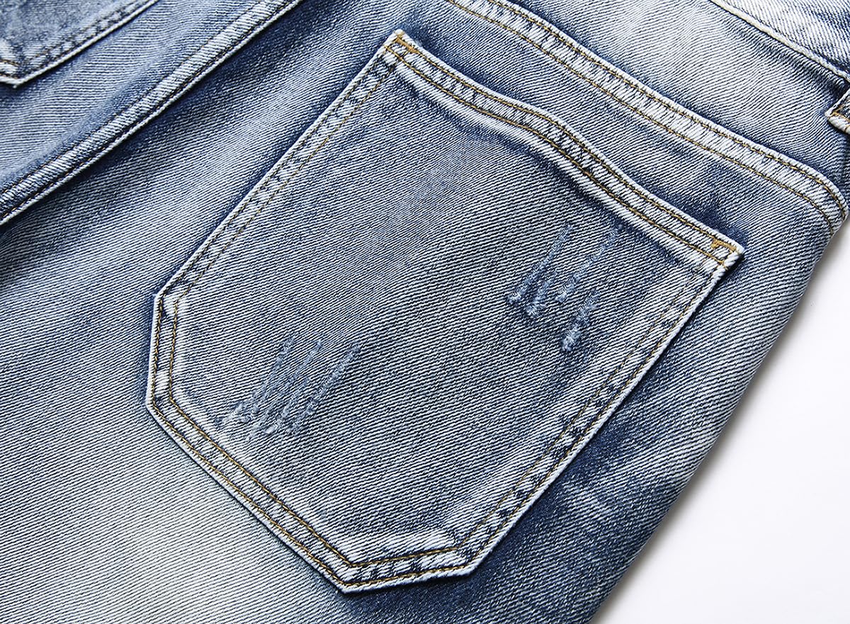 Baylvn Men's Casual Ripped Printed Denim Shorts Slim Fit Summer Beach Jeans Shorts