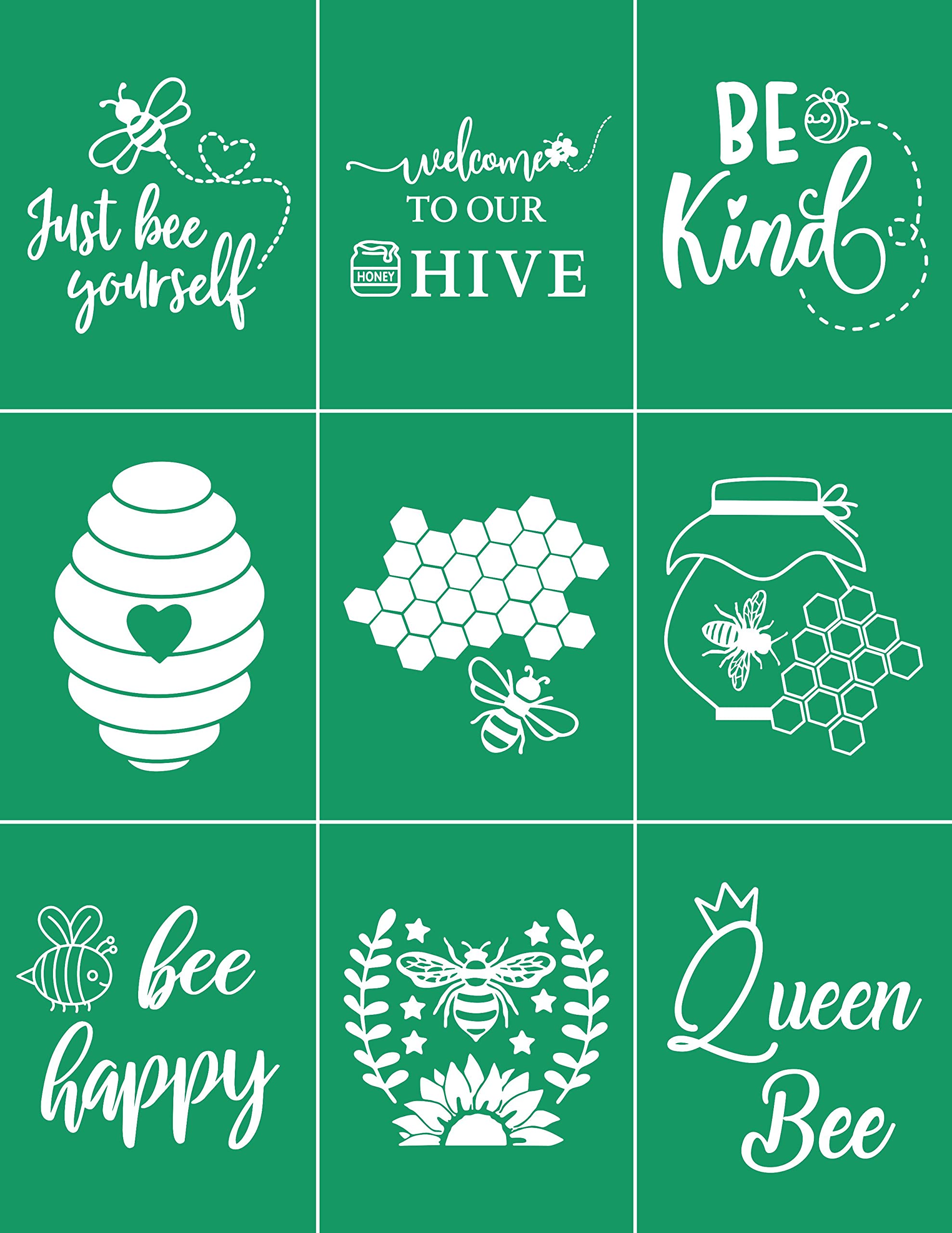 Bee Silk Screen Stencil,Sunflower Reusable Self-Adhesive Silk Screen Printing,Honeycomb Chalk Paste Stencils for Painting on Wood/Furniture/Home Decor/Fabric/Wall/Cup/Plate/Glass/Paper
