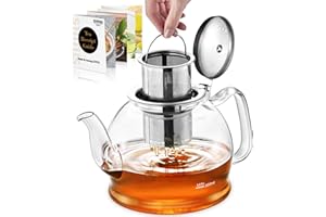 STNTUS Glass Teapot, 40oz/1200ml Tea Pots with Infuser for Loose Leaf, Borosilicate Glass & Removable Stainless Steel Straine