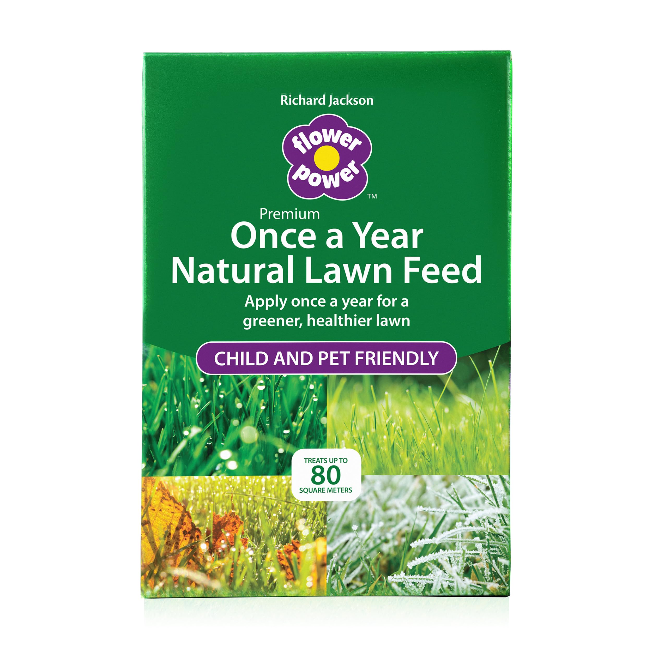 Richard Jackson Flower Power Once a Year Lawn Feed, Natural Lawn Fertilizer, Professional Formula, 80 Square Metre Coverage