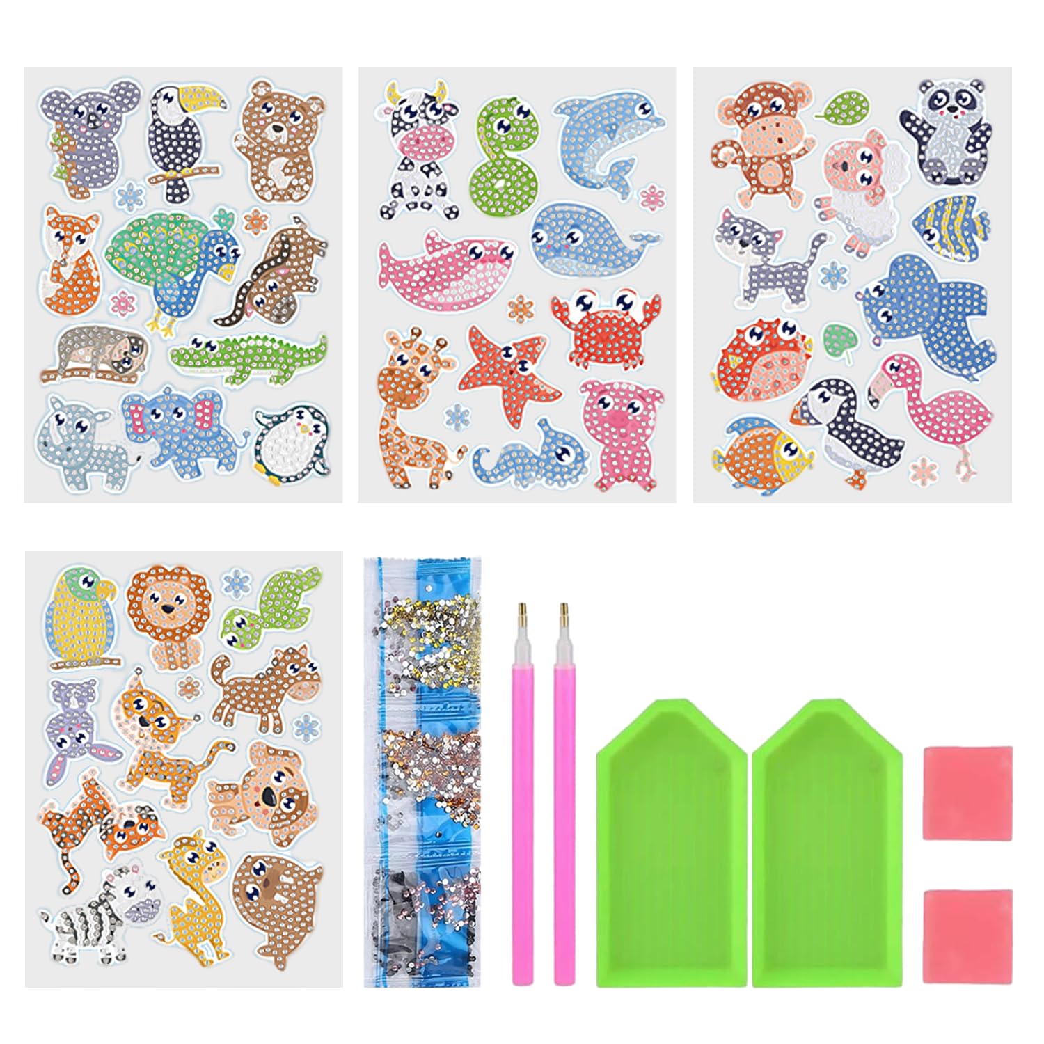 1 Set of About 42 Pieces of mini Animal Stickers, 5D Diamond Art Set, Cartoon Round Diamond Painting Set, DIY Handicraft Stickers, Decorative wall Stickers